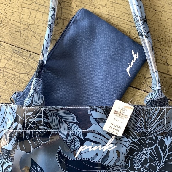 PINK VICTORIAS SECRET Summer Blue Tropical Floral PVC Tote Bag - Picture 4 of 16